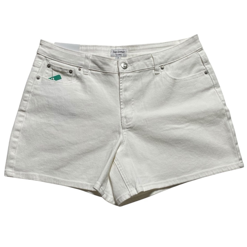 Juicy Couture White Denim Shorts 12 NWT Stretch Jean Shorts Y2K Preppy - Picture 2 of 8